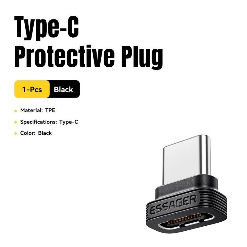 ESSAGER ES-OTG42 TPE Type-C Dustproof Plug All Pins Populated Charging Data Transfer Port Protector - Black