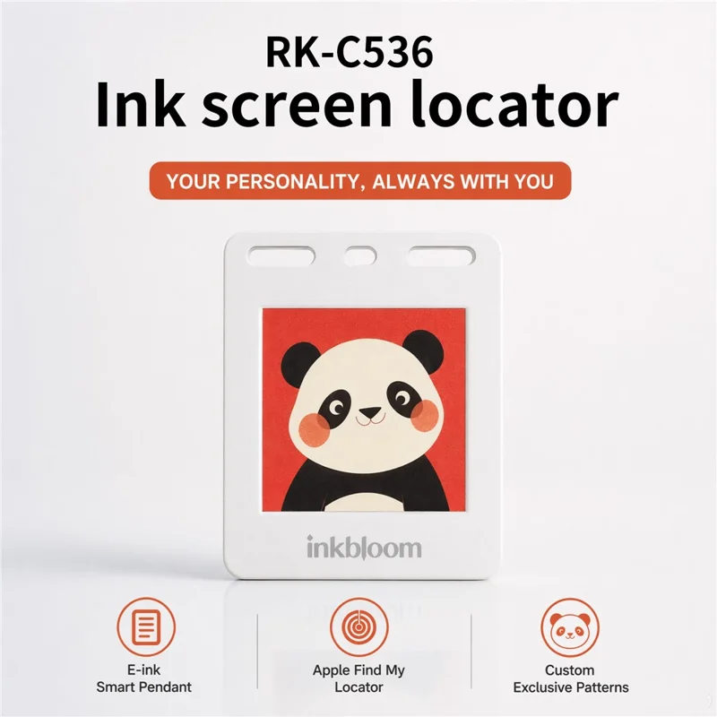 RK-C534 Ink Screen Tracker Compatible with Apple Find My MFi Certified 6 Color E-ink Display NFC Image Upload Magnetic Charging Locator - White