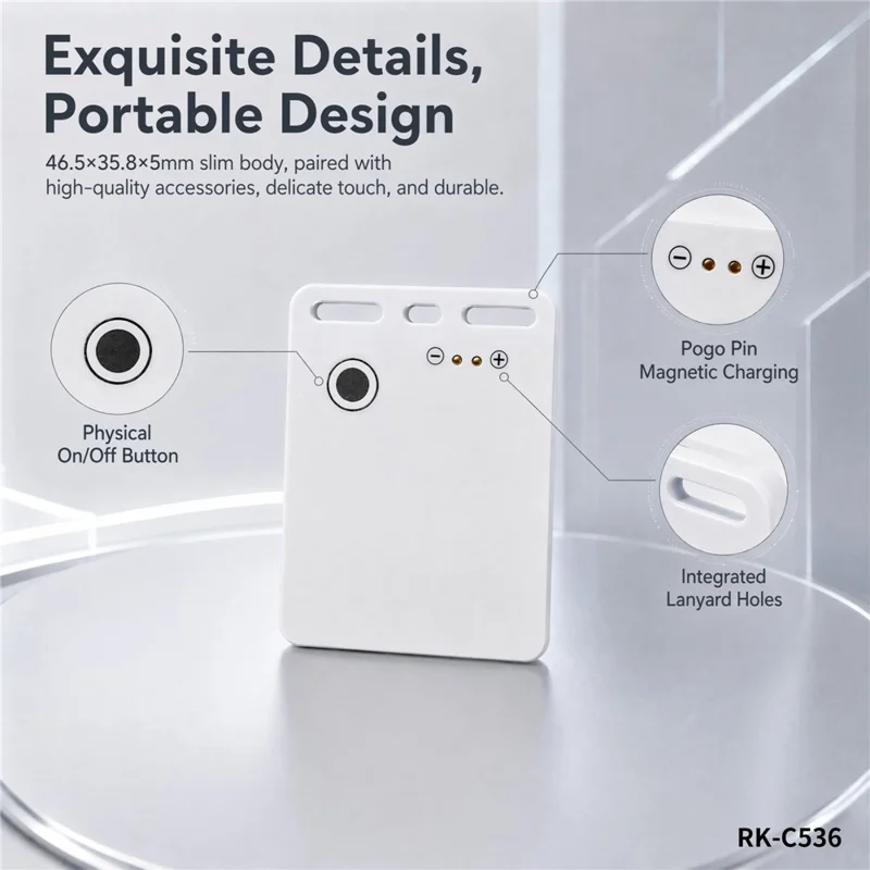 RK-C534 Ink Screen Tracker Compatible with Apple Find My MFi Certified 6 Color E-ink Display NFC Image Upload Magnetic Charging Locator - White