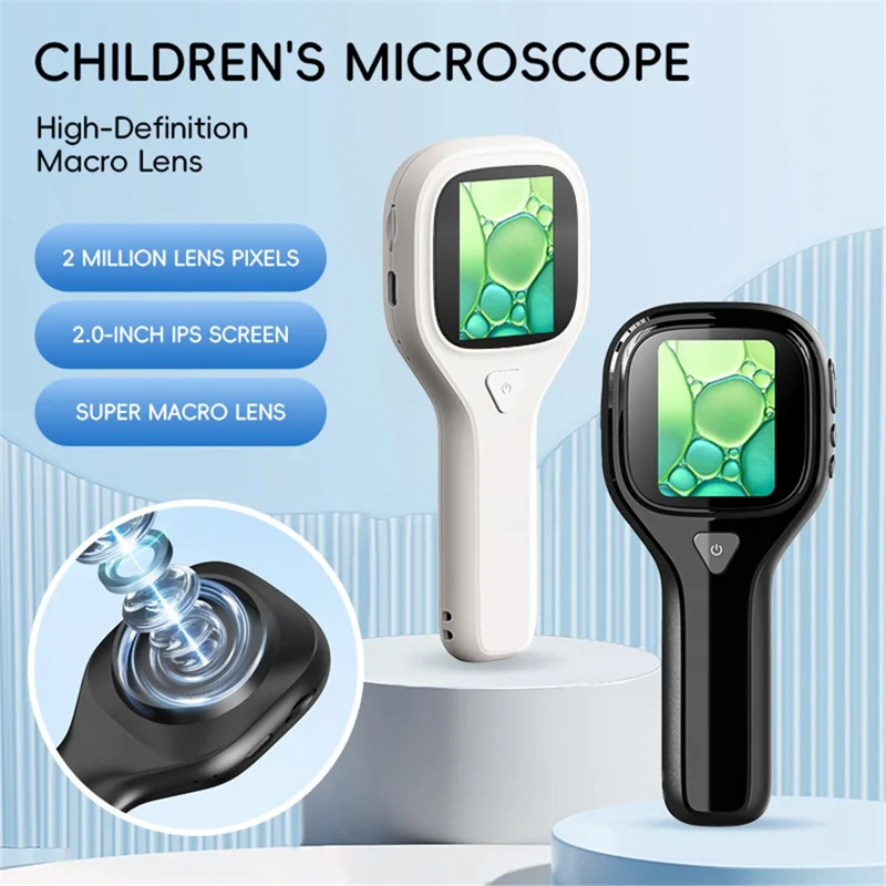 Microscopio Digitale Portatile Z100 per Bambini con Kit Campioni 500X Schermo IPS 2,0 Pollici 6 Luci LED per Esperimenti Scientifici - Nero