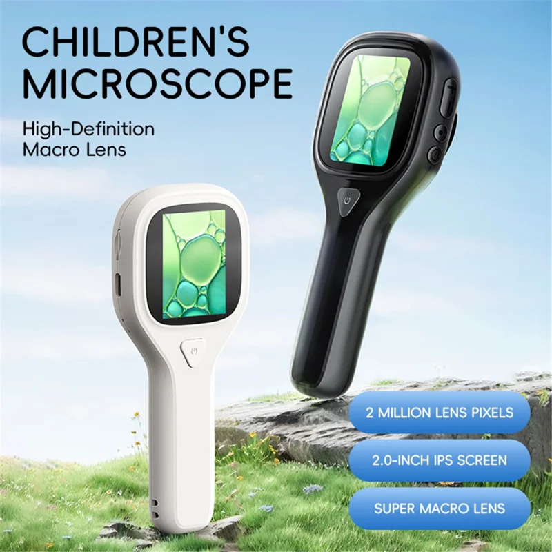 Microscopio Digitale Portatile Z100 per Bambini con Kit Campioni 500X Schermo IPS 2,0 Pollici 6 Luci LED per Esperimenti Scientifici - Nero