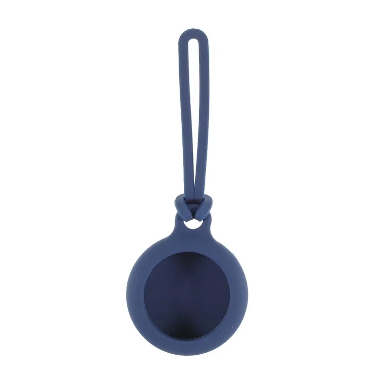 Round Silicone Protective Case Cover for AirTag 2021 Tracker Holder with 3 Straps - Dark Blue