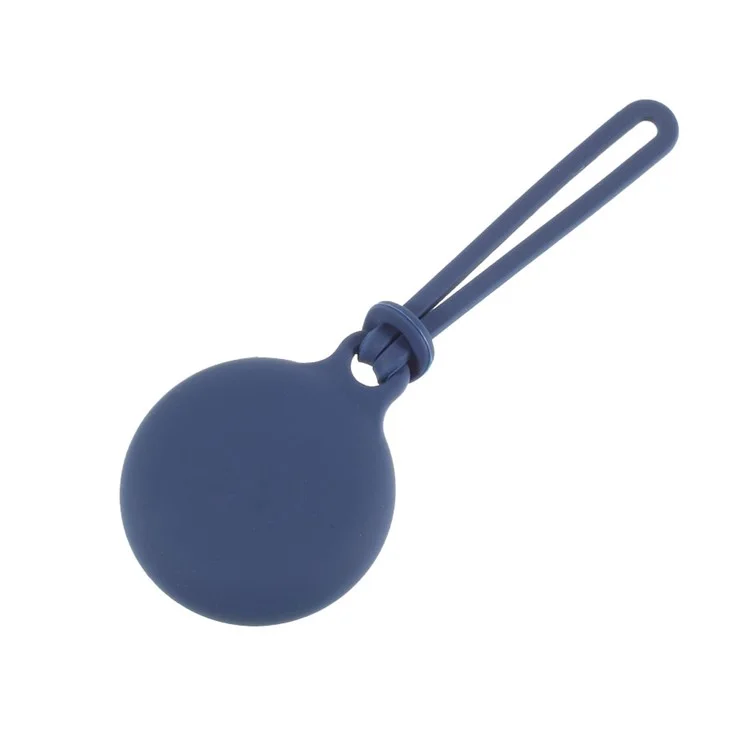 Round Silicone Protective Case Cover for AirTag 2021 Tracker Holder with 3 Straps - Dark Blue