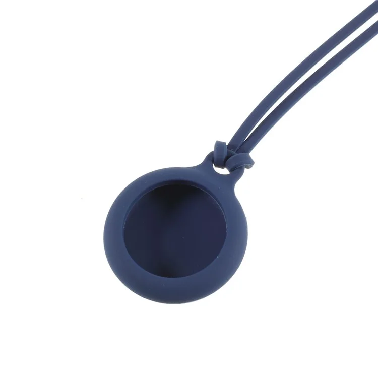 Round Silicone Protective Case Cover for AirTag 2021 Tracker Holder with 3 Straps - Dark Blue