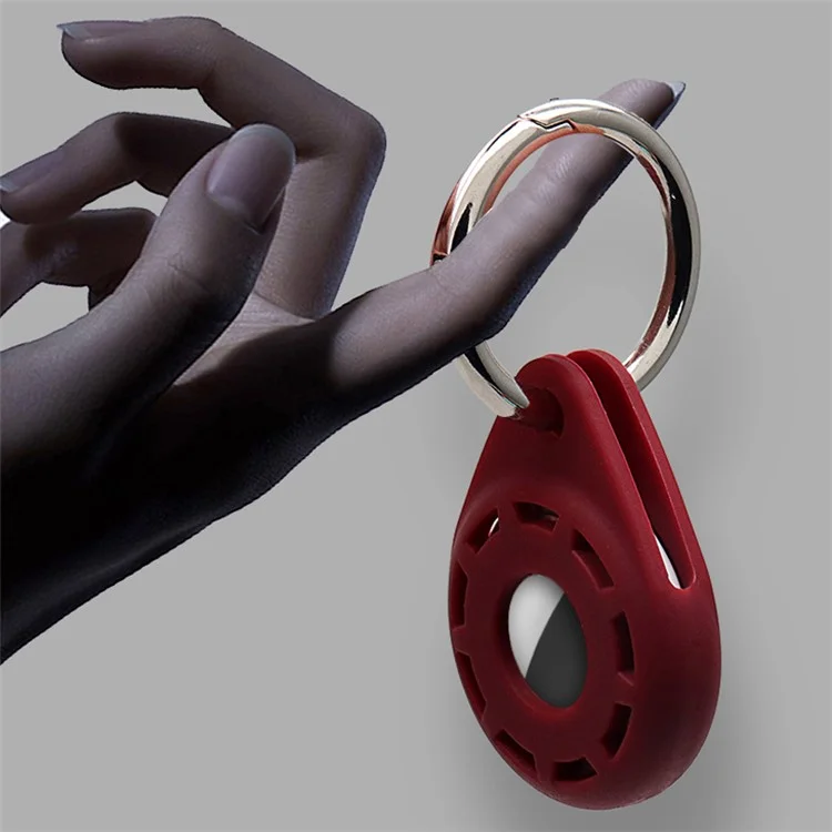 Coque De Protection En Silicone Anti-goutte Avec Boucle D'anneau Pour Apple Airtag Bluetooth Localisateur - Rouge