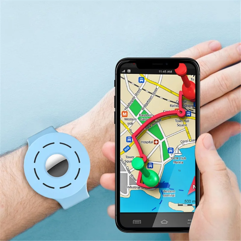 Hollow Out Design Silicone Bracelet Anti-Lost Protective Cover Case Wristband for Apple AirTag Tracker - Black
