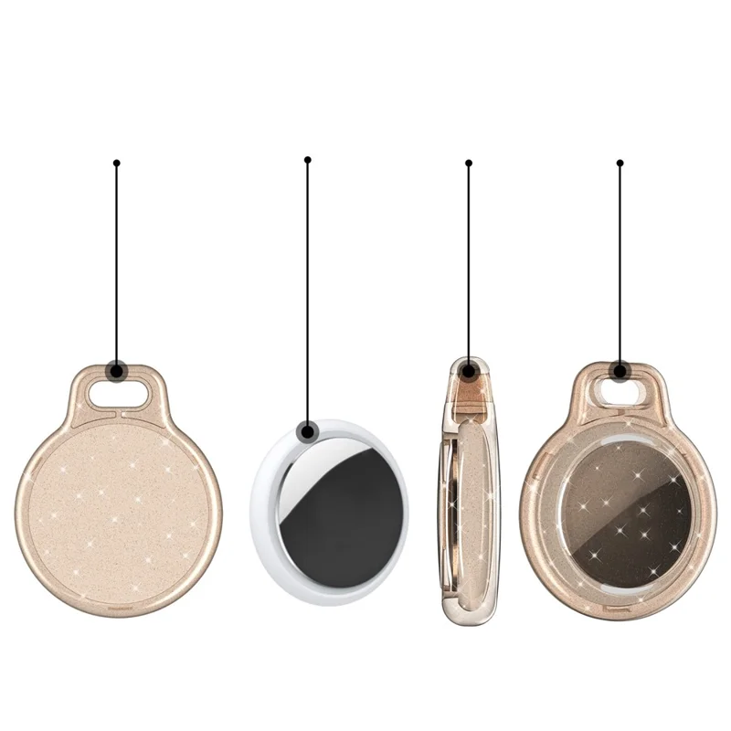 Glitter Powder Full Coverage PC Protective Cover with Keychain Ring for Apple AirTag - Gold