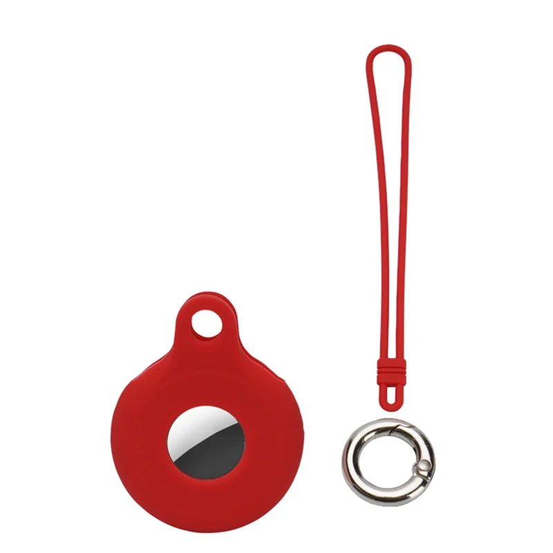 Round Silicone Anti-lost Protective Case Cover with Buckle Rope for Apple AirTag Bluetooth-compatible Locator - Red