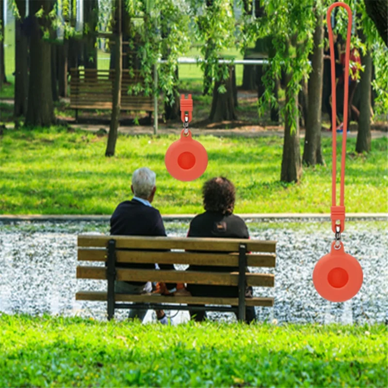 Round Silicone Anti-lost Protective Case Cover with Buckle Rope for Apple AirTag Bluetooth-compatible Locator - Red