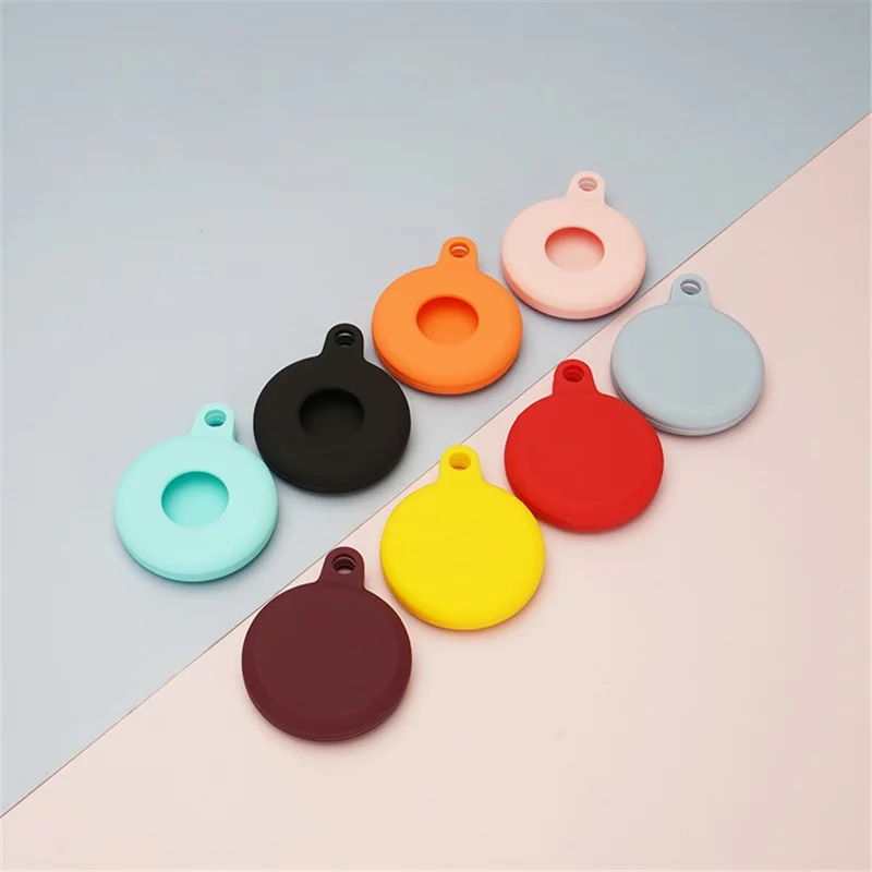 Round Silicone Anti-lost Protective Case Cover with Buckle Rope for Apple AirTag Bluetooth-compatible Locator - Red