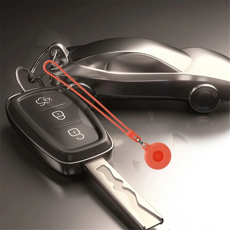 Round Silicone Anti-lost Protective Case Cover with Buckle Rope for Apple AirTag Bluetooth-compatible Locator - Red