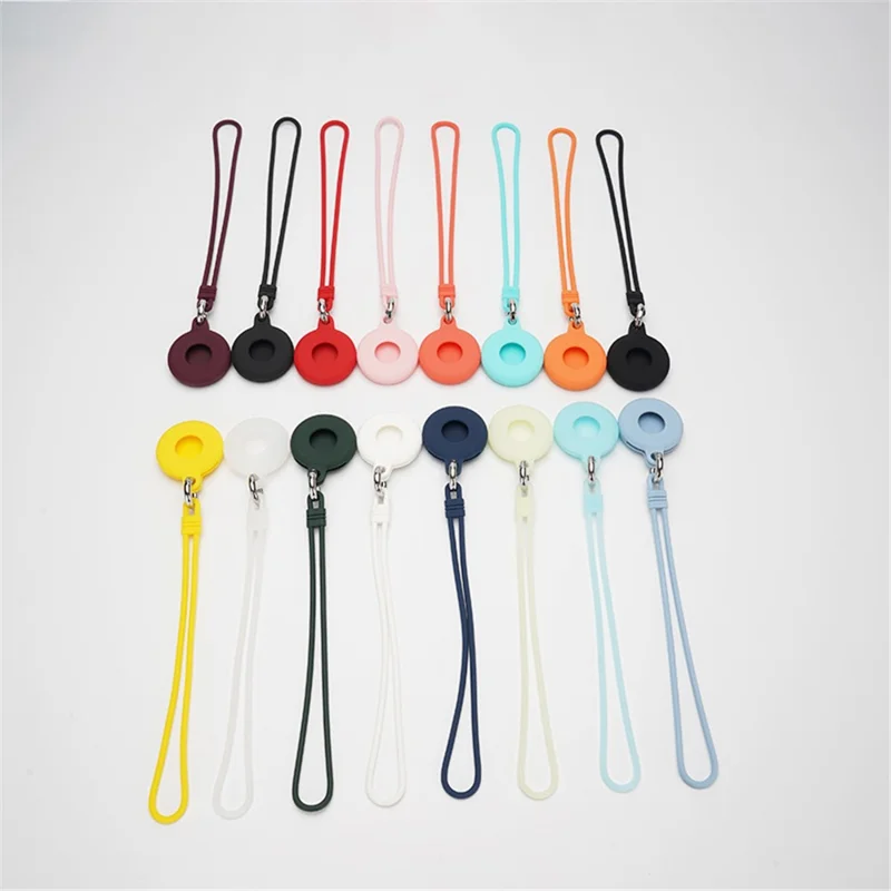 Round Silicone Anti-lost Protective Case Cover with Buckle Rope for Apple AirTag Bluetooth-compatible Locator - Red