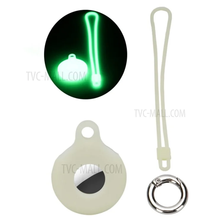 Round Silicone Anti-lost Protective Case Cover with Buckle Rope for Apple AirTag Bluetooth-compatible Locator - Luminous Green