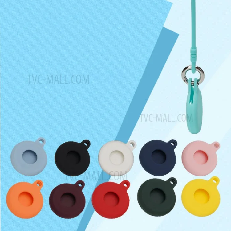 Round Silicone Anti-lost Protective Case Cover with Buckle Rope for Apple AirTag Bluetooth-compatible Locator - Luminous Green