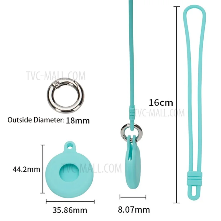 Round Silicone Anti-lost Protective Case Cover with Buckle Rope for Apple AirTag Bluetooth-compatible Locator - Luminous Green