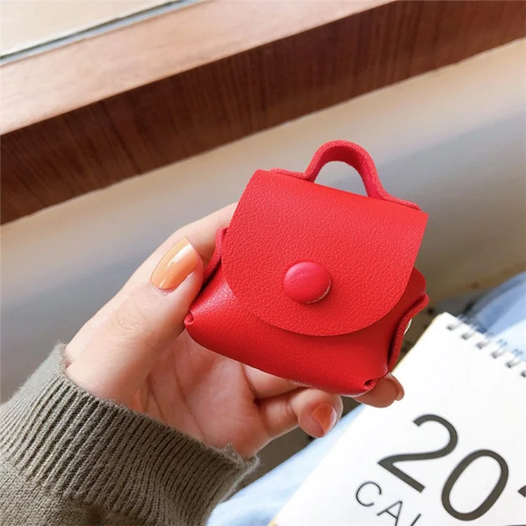 Wallet Design Tassels Decor Faux Leather Anti-Drop Bluetooth-compatible Earphone Protective Case Cover for AirPods with Wireless Charging Case (2019)/AirPods with Charging Case (2019) - Red