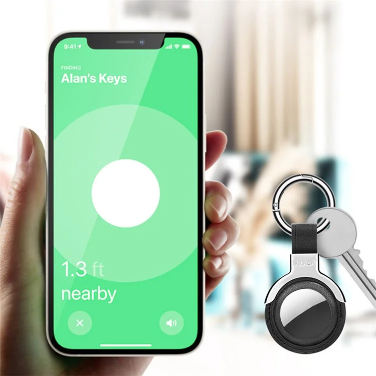 Защитный чехол из металлического сплава и кожи SULADA для Apple AirTag - черный