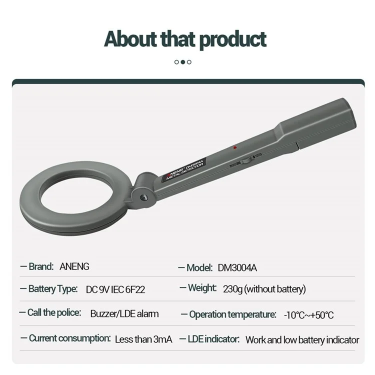 ANENG DM3004A Metal Detector Portatile Dispositivo di Rilevamento Elettronico dei Metalli con Testa Pieghevole a 180°