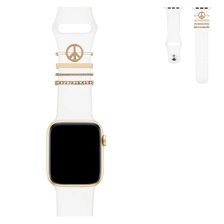 Smart Watch Band Charms Universal Metal Anillos Decorativos Charms Rhinestone Loops Silicone Strap Ornament Para Apple Watch Series 7 45mm 41mm - A6