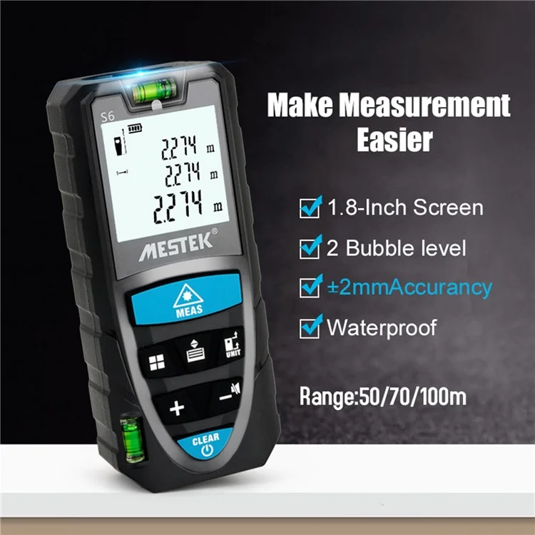 MESTEK S6 Multifunction Distance Meter Laser Measure Meter 50m/164ft Digital Screen Portable Area Volume Measure Tool