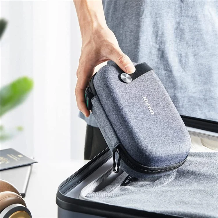 UGREEN Elektronische Zubehörorganizer Doppelreißverschluss Multifunktions-Hartschalen-Aufbewahrungsbox mit Karabiner