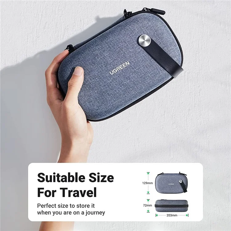 Ugreen Electronic Accessory Organizer Double Zipper Многофункциональная Ящик Для Хранения Жесткой Оболочки с Карабинером