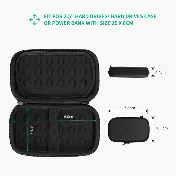 Ugreen 2,5 Pollici Esterno HDD SSD Storage Shock Protep Hard Case Per le Cuffie Del Caricatore Del Cavo USB di Alimentazione, 17.3x10.3x4,4 cm