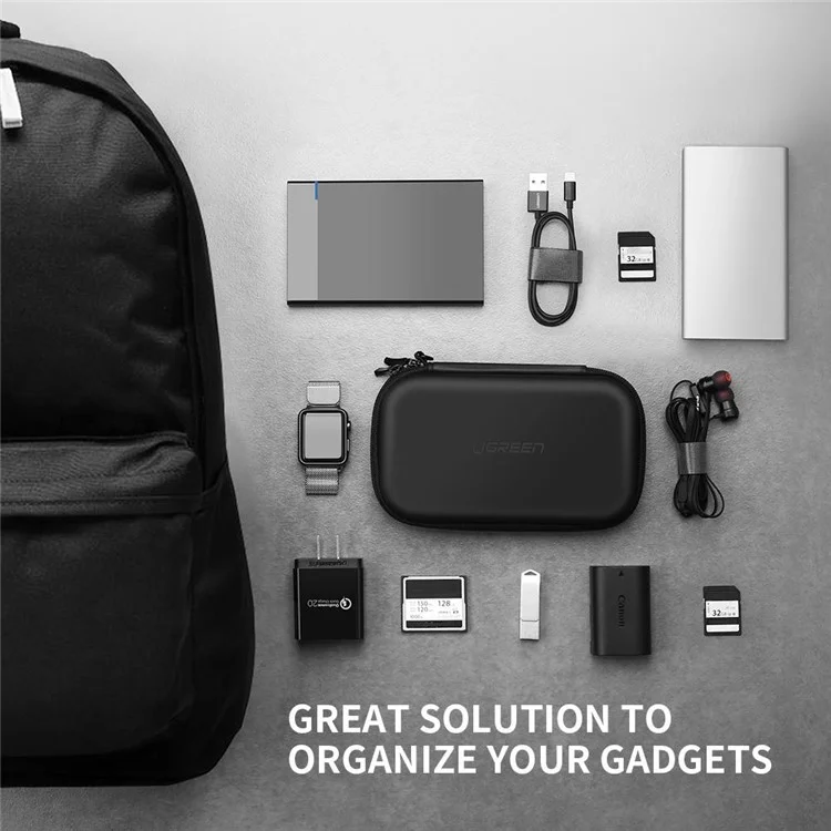 UGREEN 2.5-дюймовый внешний жесткий диск SSD Сумка для хранения Ударопрочный жесткий футляр для Power Bank USB-кабеля, зарядного устройства, наушников, 17,3x10,3x4,4 см