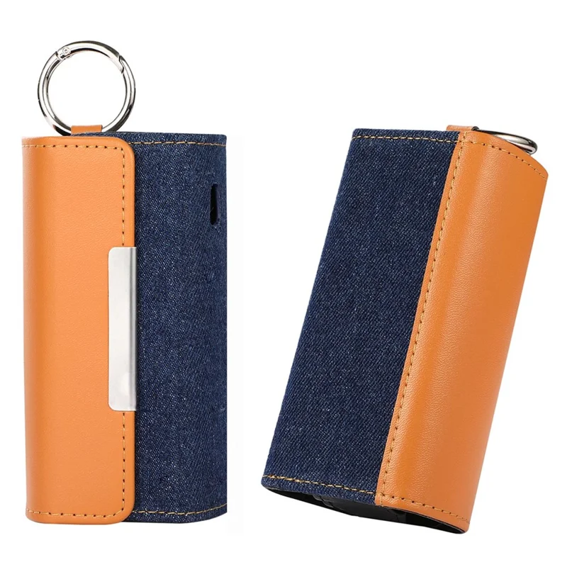 Für IQOS ILUMA E-Zigarette Tragbare Leder-Schutzhülle Stoßfeste Abdeckung Aufbewahrungstasche mit Ringverschluss - Braunes Leder/Dunkelblauer Jeans