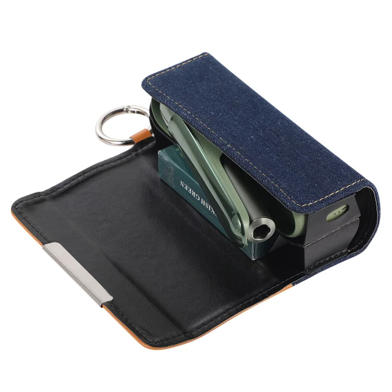 Für IQOS ILUMA E-Zigarette Tragbare Leder-Schutzhülle Stoßfeste Abdeckung Aufbewahrungstasche mit Ringverschluss - Braunes Leder/Dunkelblauer Jeans