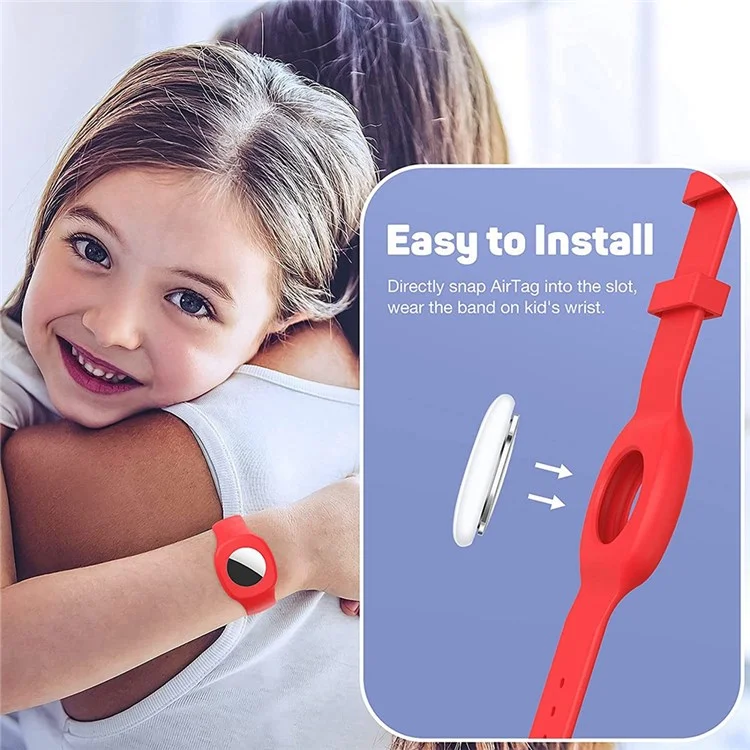 Mira la Caja de Silicona de Estilo de Banda Para Apple Airtag Tracker, Pulsera de Caja Protectora Anti-perdición Para Niños - Rojo