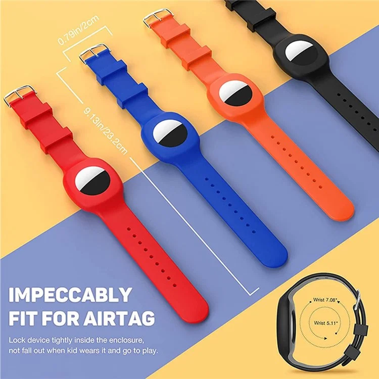 Mira la Caja de Silicona de Estilo de Banda Para Apple Airtag Tracker, Pulsera de Caja Protectora Anti-perdición Para Niños - Rojo