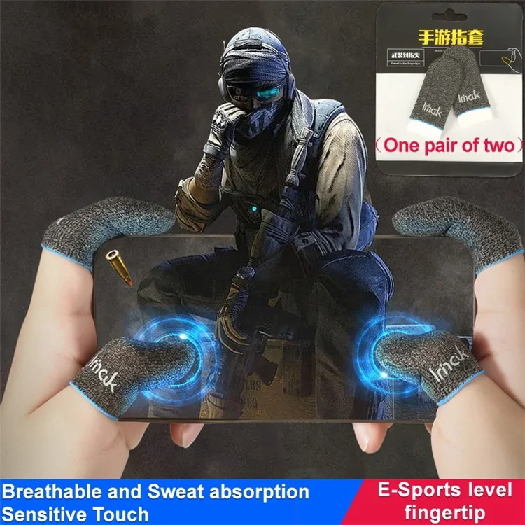 IMAK 1 Pair Finger Sleeve Breathable Sensitive Sweat-proof Silver Fiber Gaming Finger Cover for PUBG Mobile Game - Black