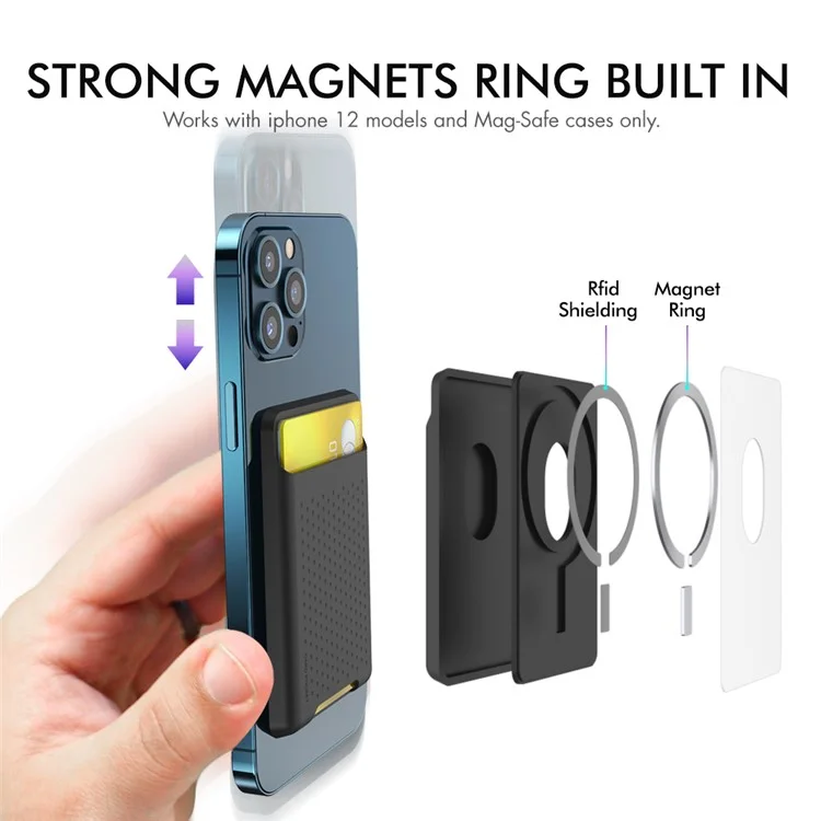 AHASTYLE PT133 Совместимый с MagSafe магнитный держатель для карт телефона, кошелек для хранения карт для задней панели мобильного телефона - черный