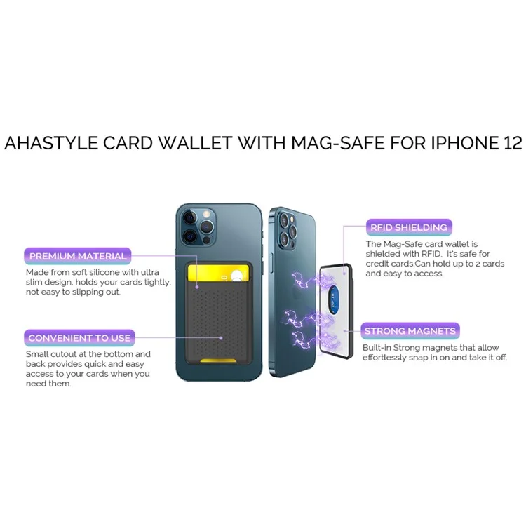 AHASTYLE PT133 Совместимый с MagSafe магнитный держатель для карт телефона, кошелек для хранения карт для задней панели мобильного телефона - черный