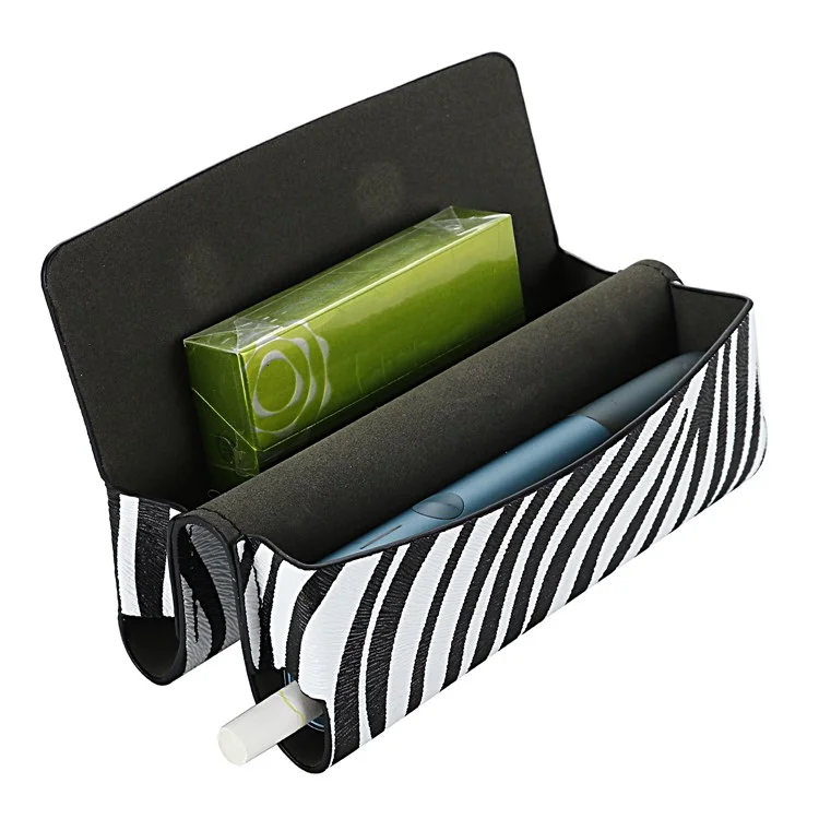 Bolsa de almacenamiento de piel sintética para IQOS ILUMA One, caja portátil de cigarrillos con estampado, Zebra / Negro