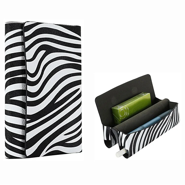 Bolsa de almacenamiento de piel sintética para IQOS ILUMA One, caja portátil de cigarrillos con estampado, Zebra / Negro