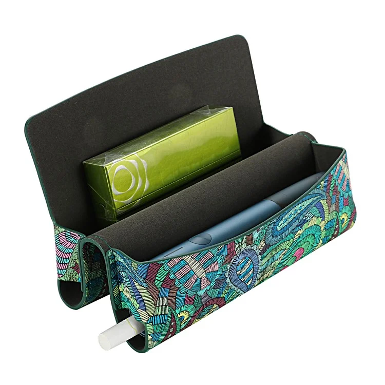 PU Leather Storage Bag for IQOS ILUMA One , Pattern Printed Portable Cigarette Cover Box Holder - Paisley / Green