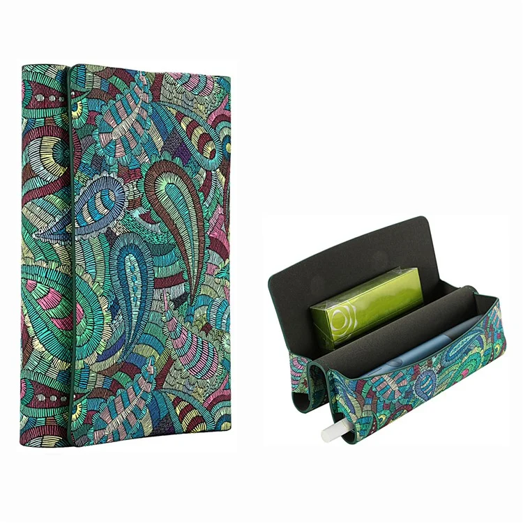 PU Leather Storage Bag for IQOS ILUMA One , Pattern Printed Portable Cigarette Cover Box Holder - Paisley / Green