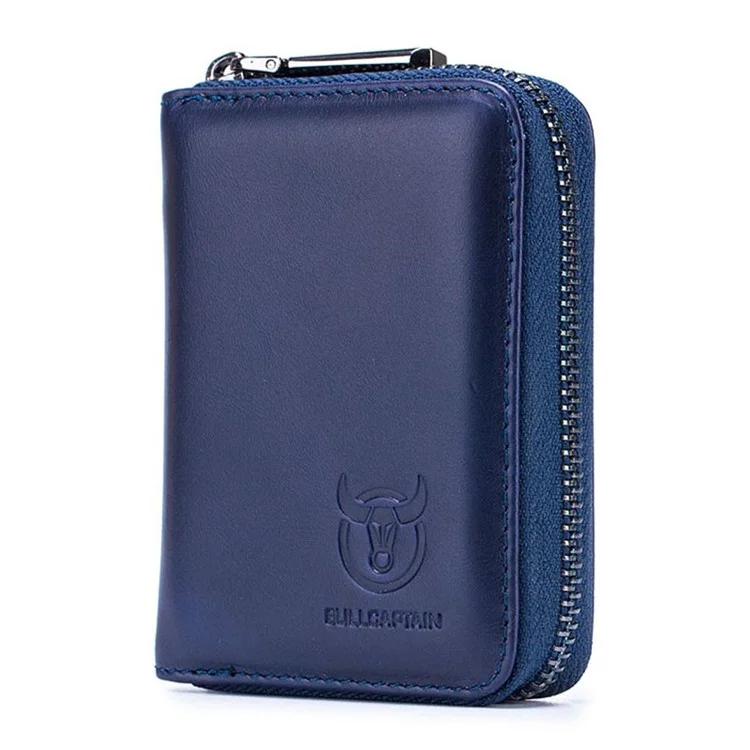 BULLCAPTAIN 05 Mini Wallet Top-Layer Cowhide Leather RFID Blocking Card Pouch Coin Storage Bag - Dark Blue