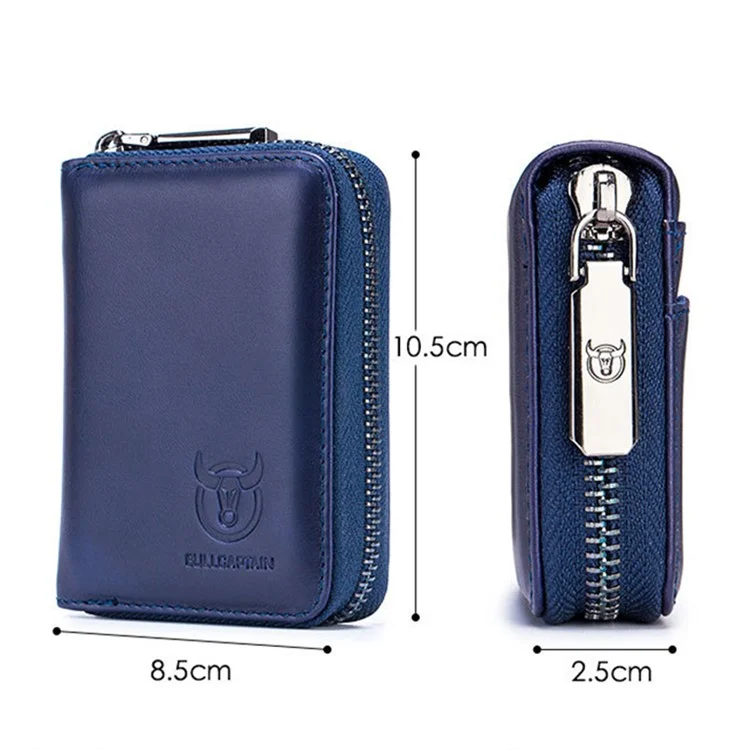 BULLCAPTAIN 05 Mini Wallet Top-Layer Cowhide Leather RFID Blocking Card Pouch Coin Storage Bag - Dark Blue