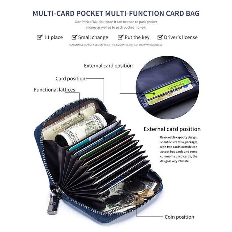 BULLCAPTAIN 05 Mini Wallet Top-Layer Cowhide Leather RFID Blocking Card Pouch Coin Storage Bag - Dark Blue