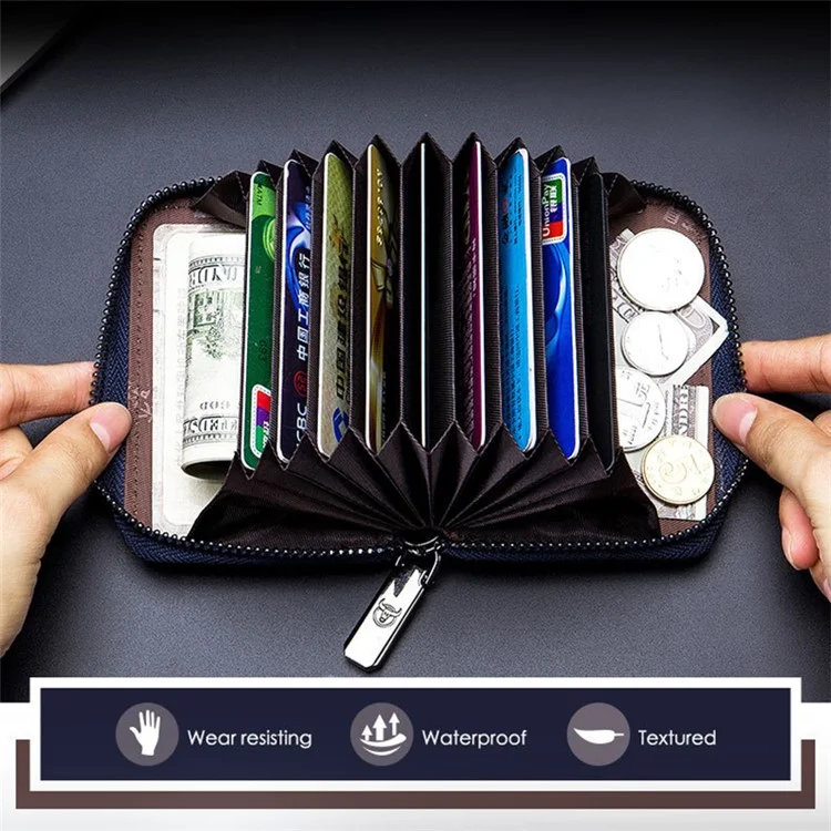 BULLCAPTAIN 05 Mini Wallet Top-Layer Cowhide Leather RFID Blocking Card Pouch Coin Storage Bag - Dark Blue