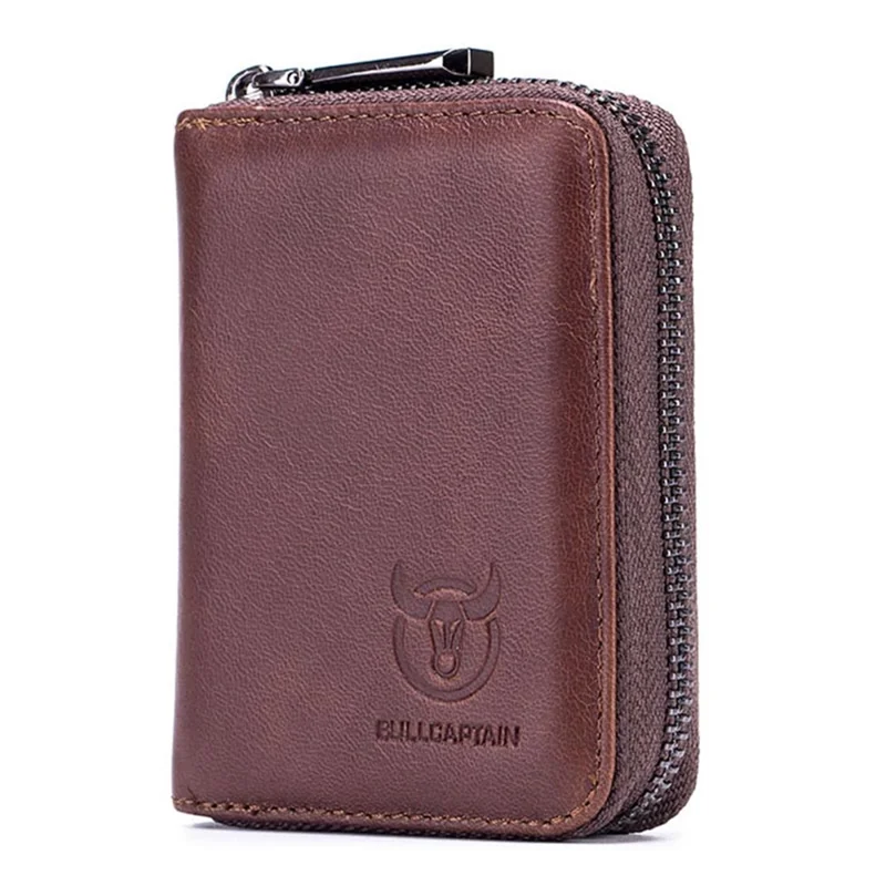 BULLCAPTAIN 05 Mini Wallet Top-Layer Cowhide Leather RFID Blocking Card Pouch Coin Storage Bag - Coffee