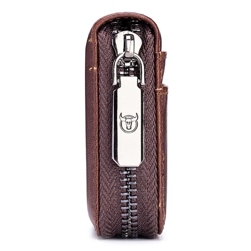 BULLCAPTAIN 05 Mini Wallet Top-Layer Cowhide Leather RFID Blocking Card Pouch Coin Storage Bag - Coffee