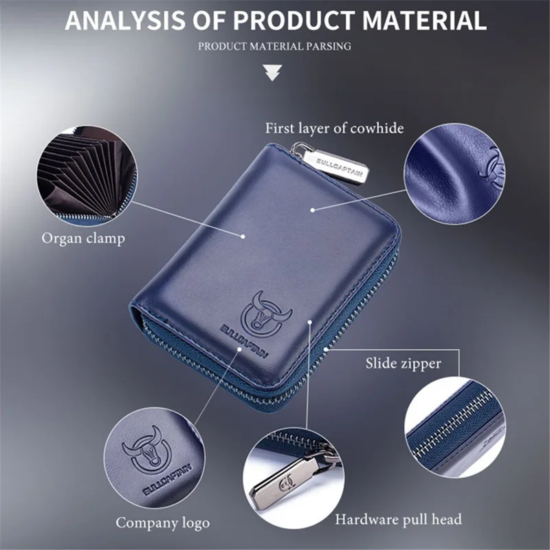 BULLCAPTAIN 05 Mini Wallet Top-Layer Cowhide Leather RFID Blocking Card Pouch Coin Storage Bag - Coffee