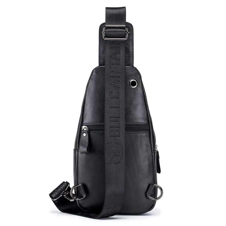 BULLCAPTAIN 095 Sac de Poitrine Casual en Cuir de Vache de Première Qualité - Sac Bandoulière de Voyage Sac à Dos - Noir