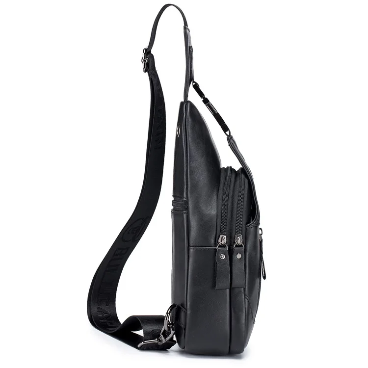 BULLCAPTAIN 095 Sac de Poitrine Casual en Cuir de Vache de Première Qualité - Sac Bandoulière de Voyage Sac à Dos - Noir