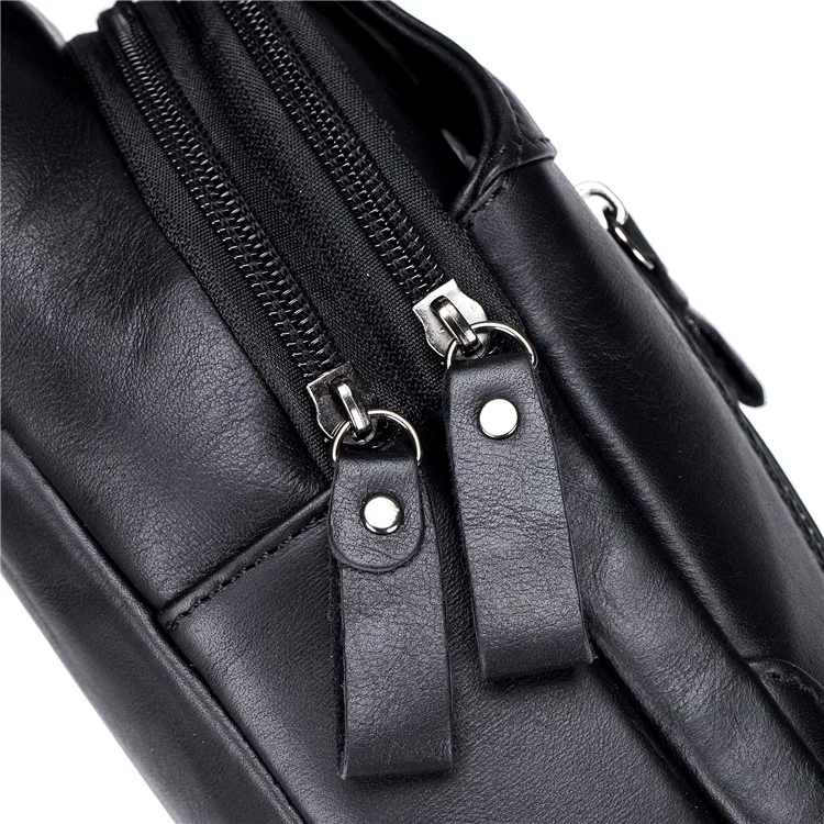 BULLCAPTAIN 095 Sac de Poitrine Casual en Cuir de Vache de Première Qualité - Sac Bandoulière de Voyage Sac à Dos - Noir