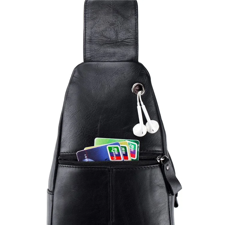 BULLCAPTAIN 095 Sac de Poitrine Casual en Cuir de Vache de Première Qualité - Sac Bandoulière de Voyage Sac à Dos - Noir